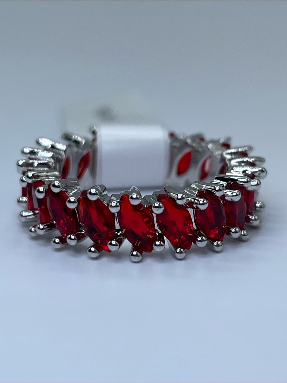 Swarovski Crystal Elements Ruby Red Crystals Eternity Band Statement Ring Sz 7